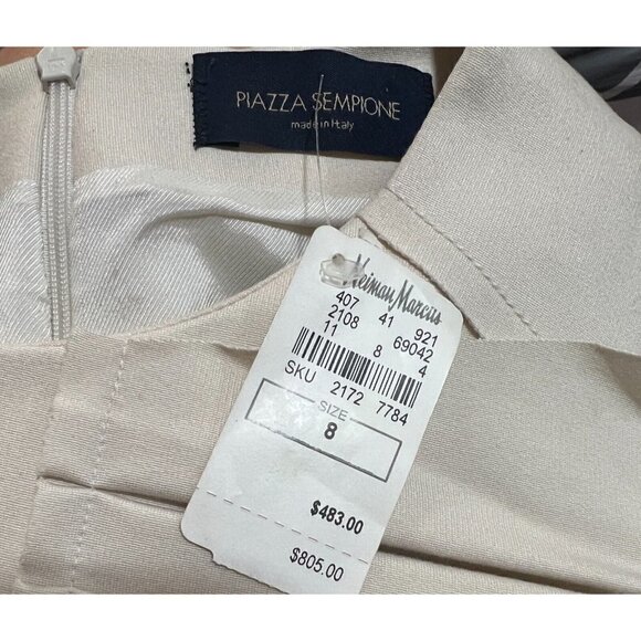 Piazza Sempione Sz 8 Cream Pleated Ruffle Ponte Knit Sheath Dress IT 42  NWT NEW - Picture 7 of 12